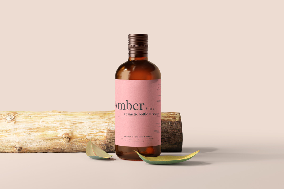 Amber Glass Bottle Mockups, a Cups & Container Mockup by pmvch (Photo 7 of 10)