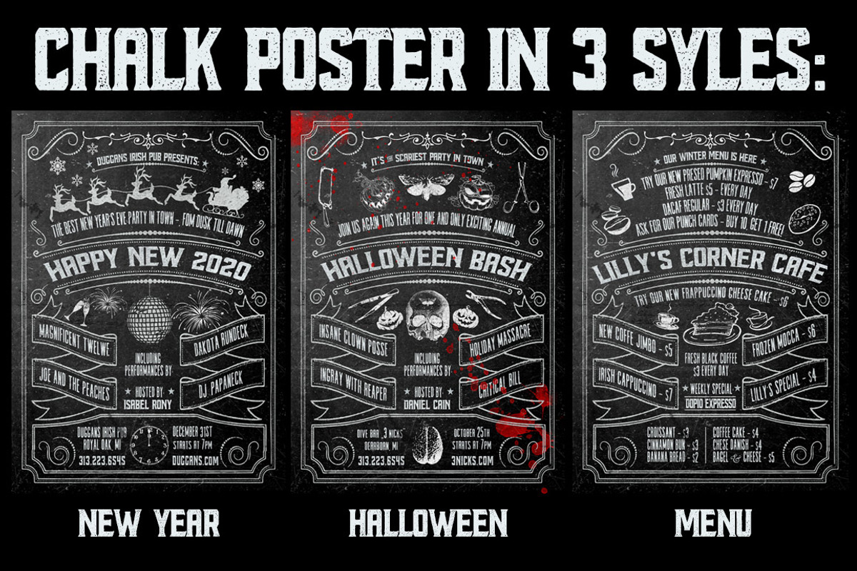 Chalk Poster in 3 Styles, a Flyer Template by the little wonder shop (Photo 1 of 5)