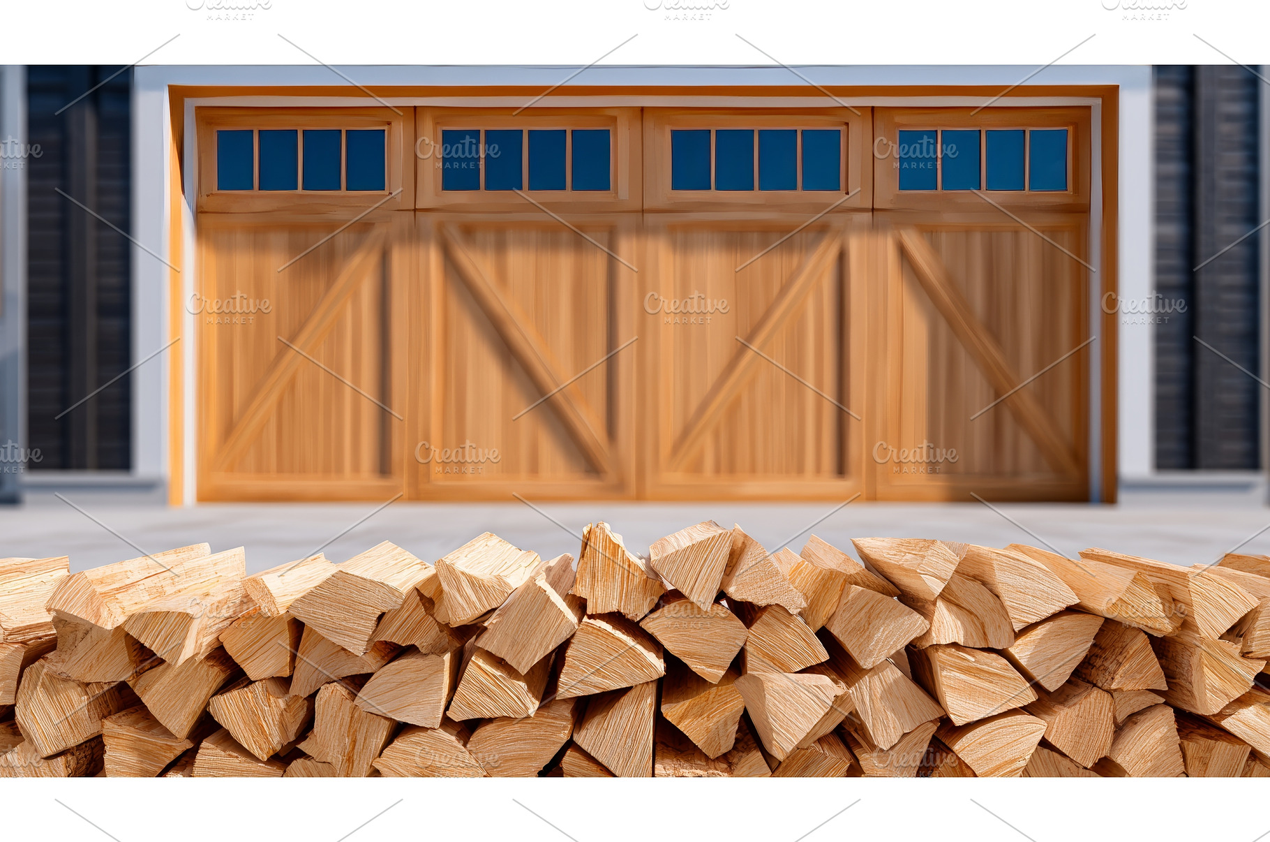 Stacks of firewood are stored in a, an Industrial Photo by ZinetroN