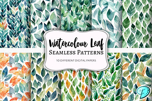 Watercolour Leaf Seamless Patterns