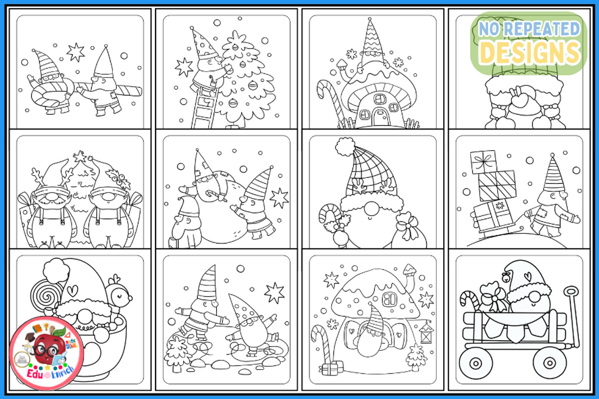 Cozy Christmas Gnomes Coloring Pages, a Seasonal Illustration by EduEnrich (Photo 3 of 3)