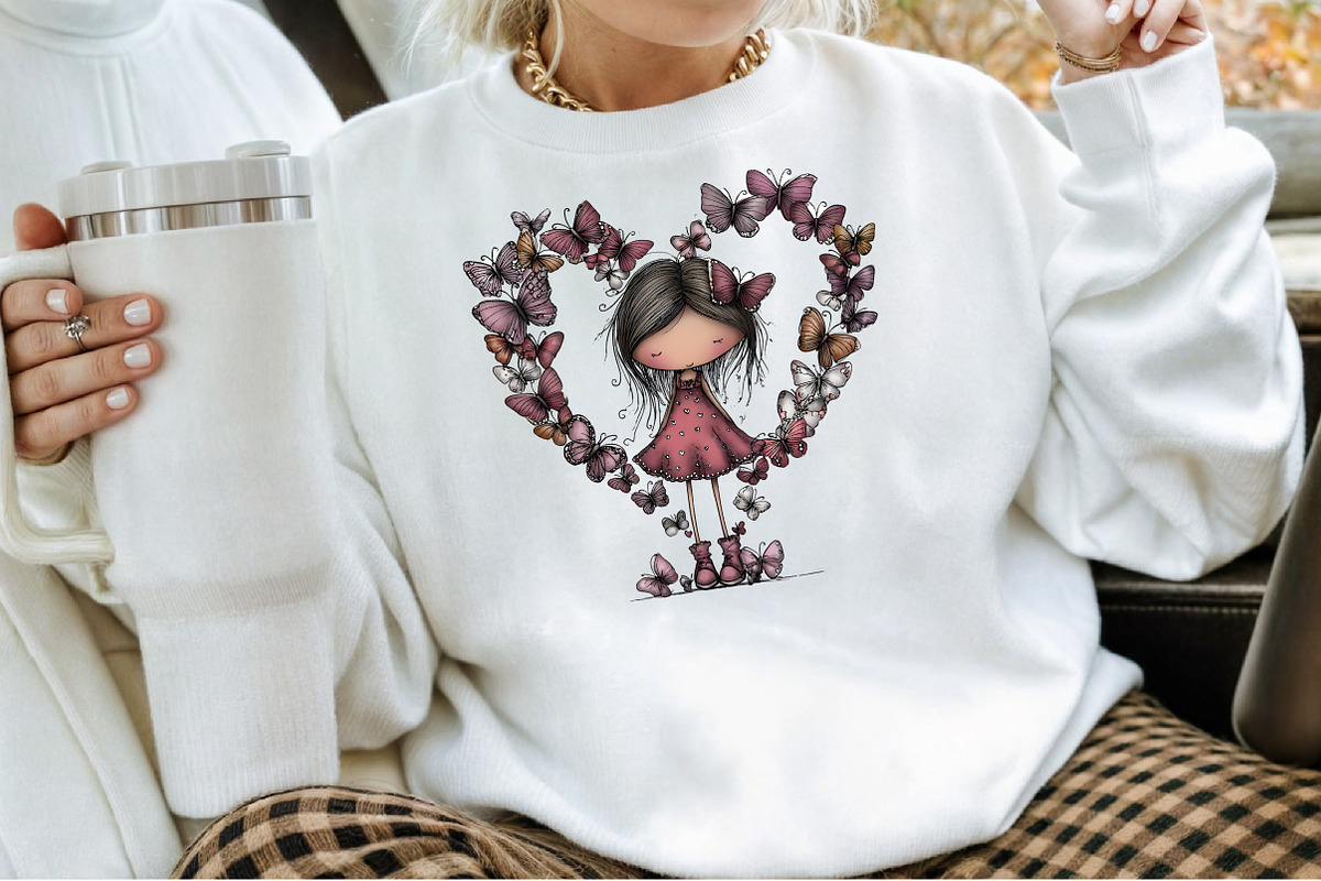 Whimsical Girl with Butterfly Clipar, an Illustration by Sublimation Artist (Photo 4 of 6)