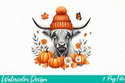 Cute Highland Cow Fall png, an Illustration by Watercolor design (Thumbnail 1 of 3)