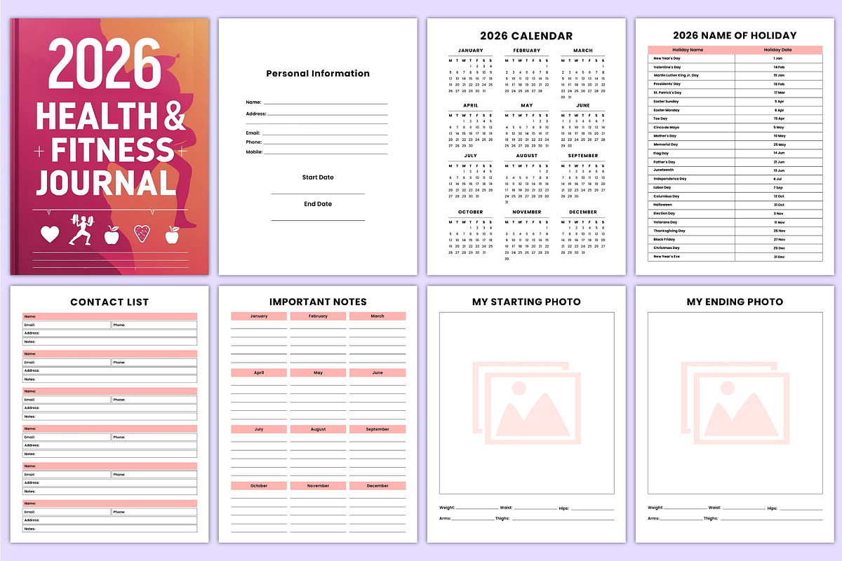 2026 Health & Fitness Journal Canva, a Stationery Template by Mustafiz (Photo 2 of 10)
