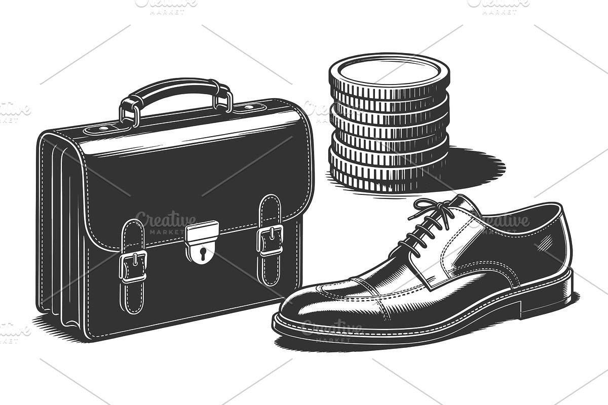 Business Briefcase Shoe and Coins, an Object Illustration by AlexArt