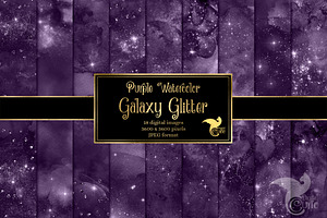 Purple Watercolor Galaxy Glitter, a Texture Graphic by Digital Curio