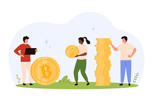 People Comparing Cryptocurrency and, a Finance Illustration by Flashvector