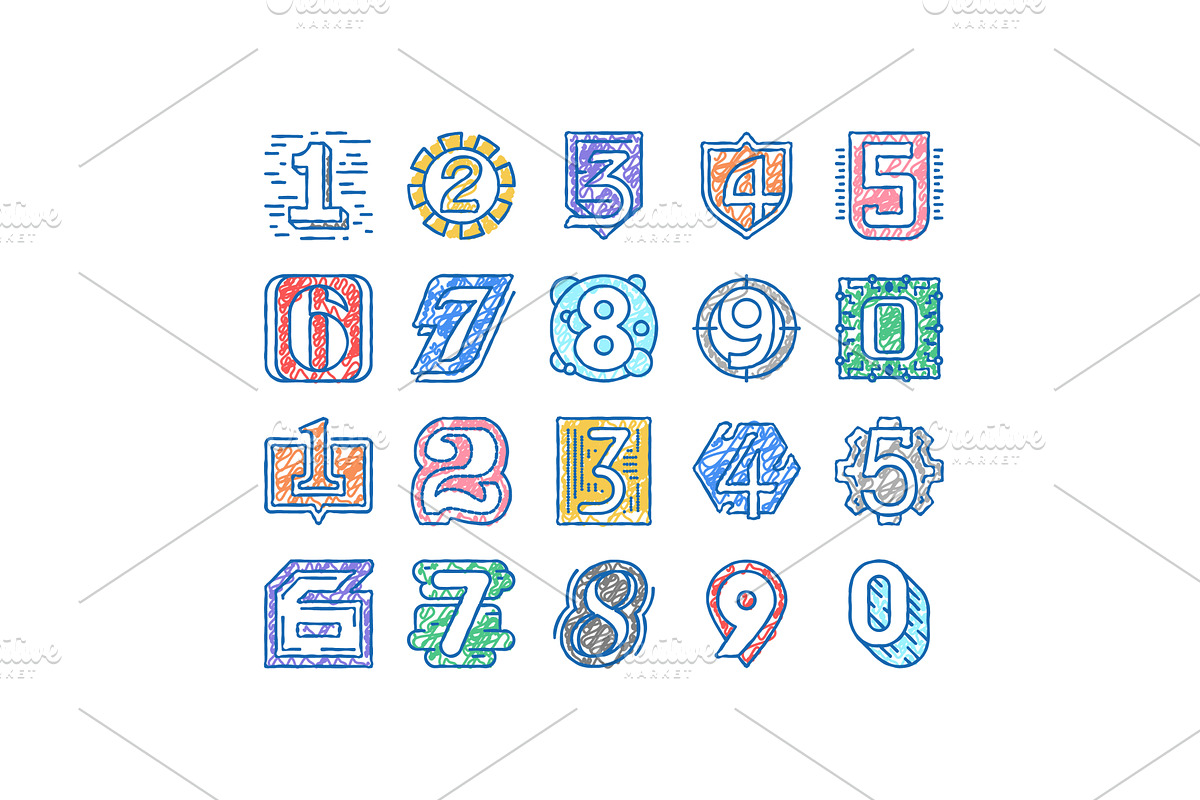 Numbers Numeral Title set Icons hand, an Object Illustration by pikepicture