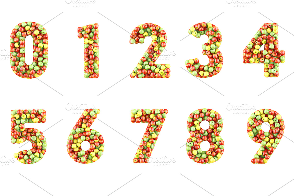 Set of numbers made from apples