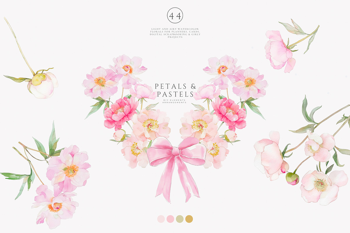 watercolor coquette pink peony set, a Decorative Illustration by Patishop Art (Photo 6 of 10)