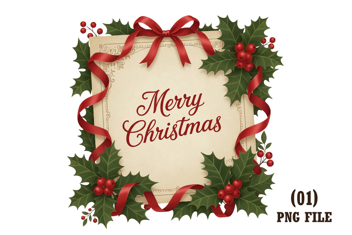 Vintage Merry Christmas Frame PNG, an Illustration by DreamArtGraphic (Photo 1 of 5)