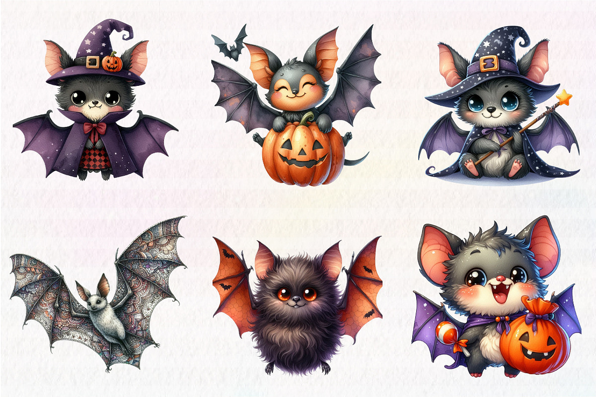 Kawaii Quirky Halloween Bat Clipart, an Illustration by CreationArt (Photo 3 of 4)