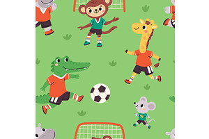 Cartoon animals playing soccer, an Animal Illustration by YummyBuum