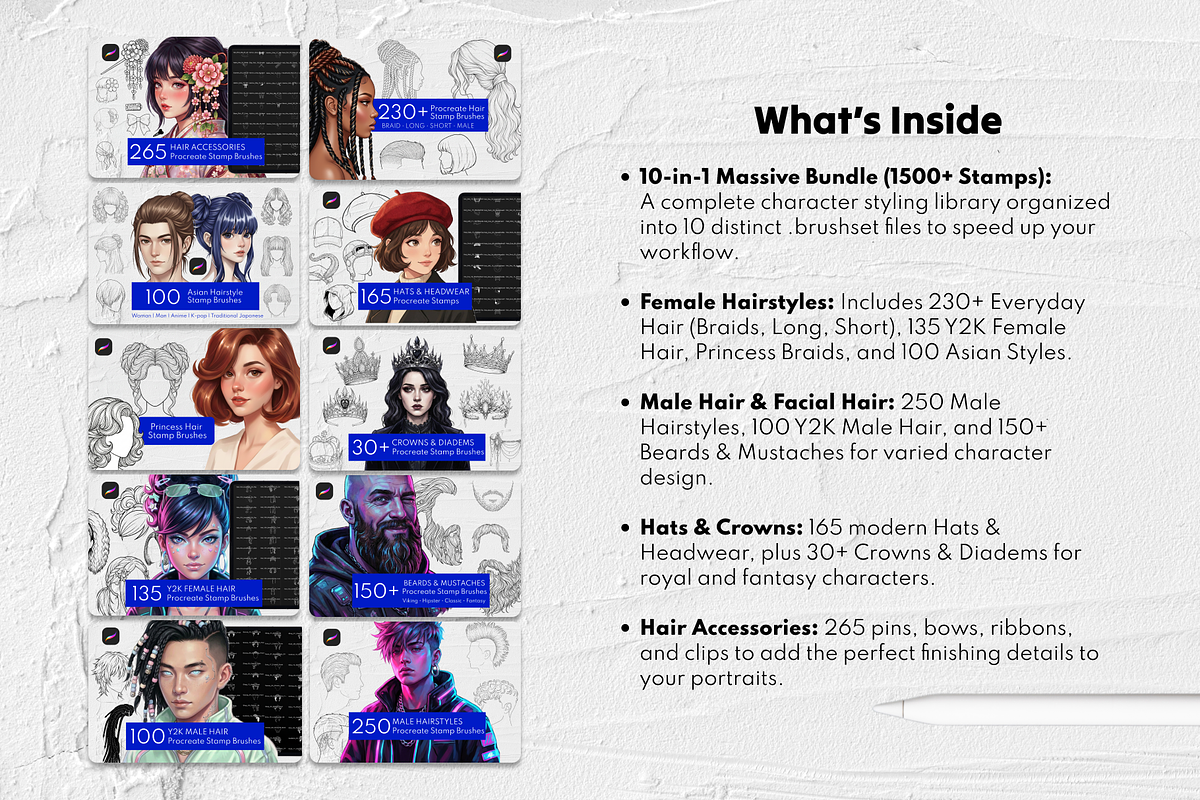 1500+ Hair Procreate Bundle, a Brush Add-On by Selentaori Studio (Photo 2 of 15)