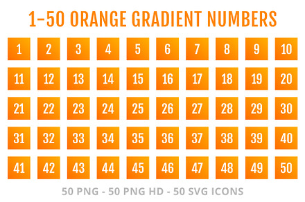 1-50 Orange Gradient Square Numbers, an Icon by Designs By Alfredo