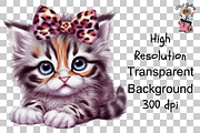 Kitten with Leopard Bow PNG Bundle, a Graphic by Clipart Bloom (Thumbnail 11 of 11)