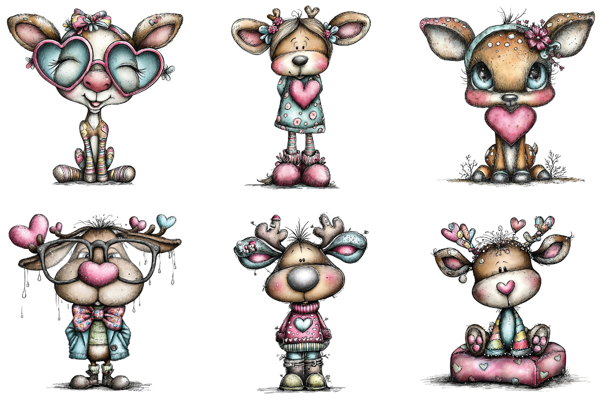 Whimsical Valentine Deer Clipart, an Illustration by CraftArtStudio (Photo 4 of 6)