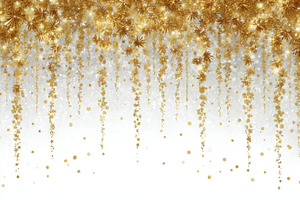 Golden snowflakes falling on a white, a Photo by Pixeness Studio