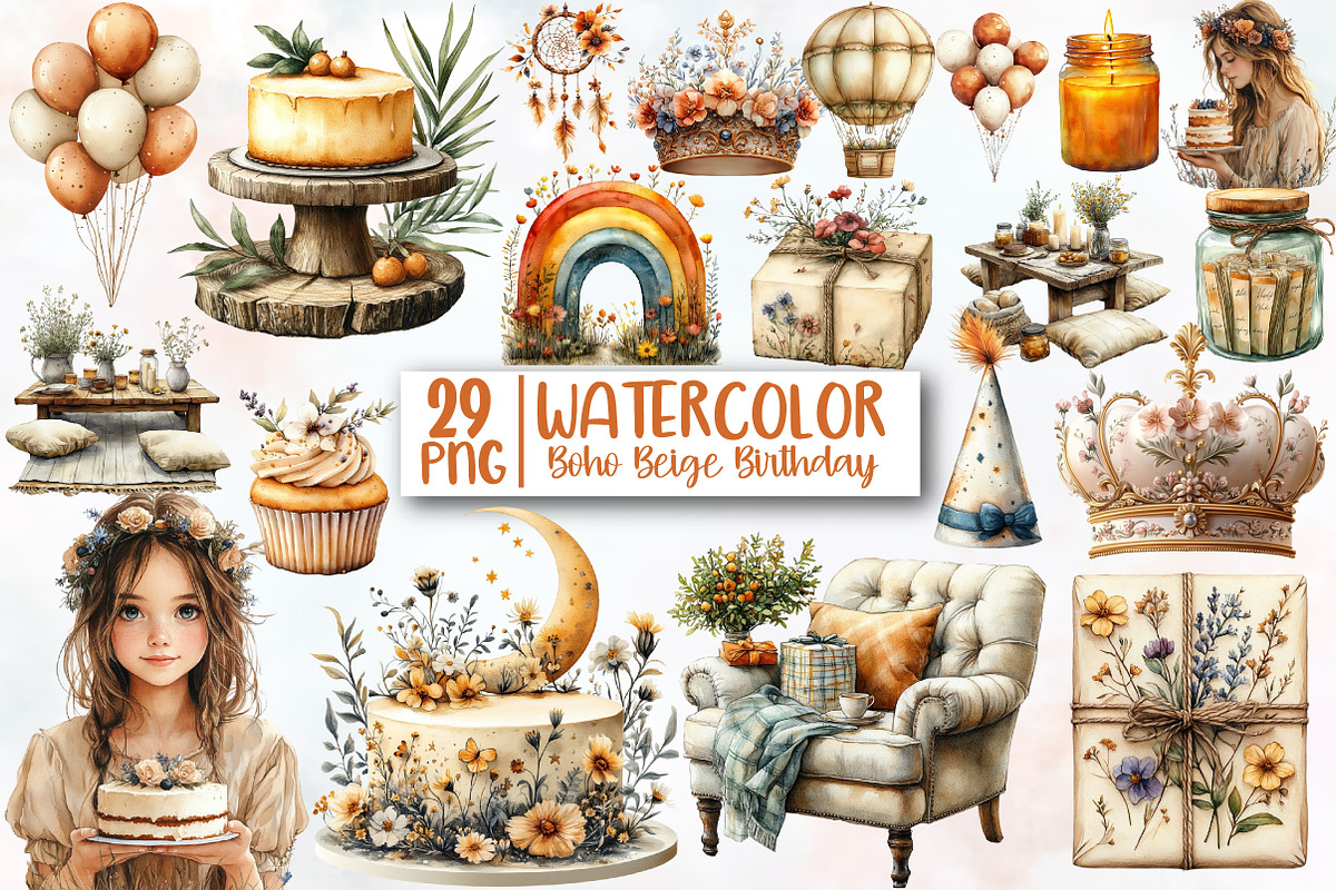 Boho Beige Birthday Sublimation, an Illustration by Designworld (Photo 1 of 5)