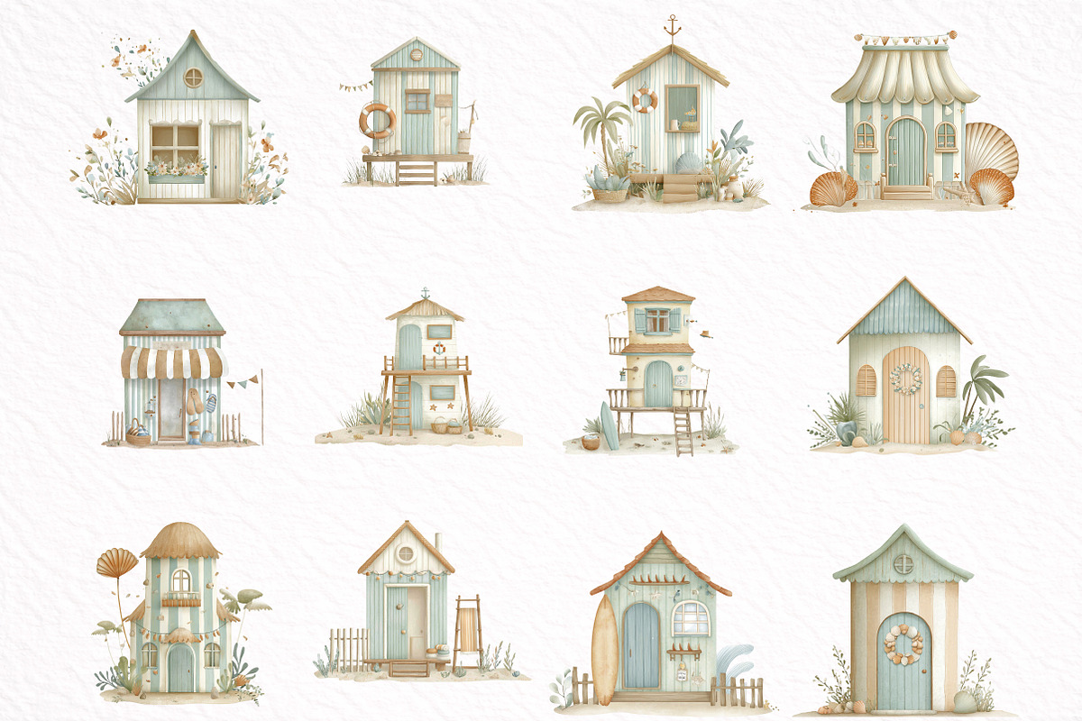 Beach Huts Summer Clipart, an Illustration by DreamArtGraphic (Photo 7 of 8)