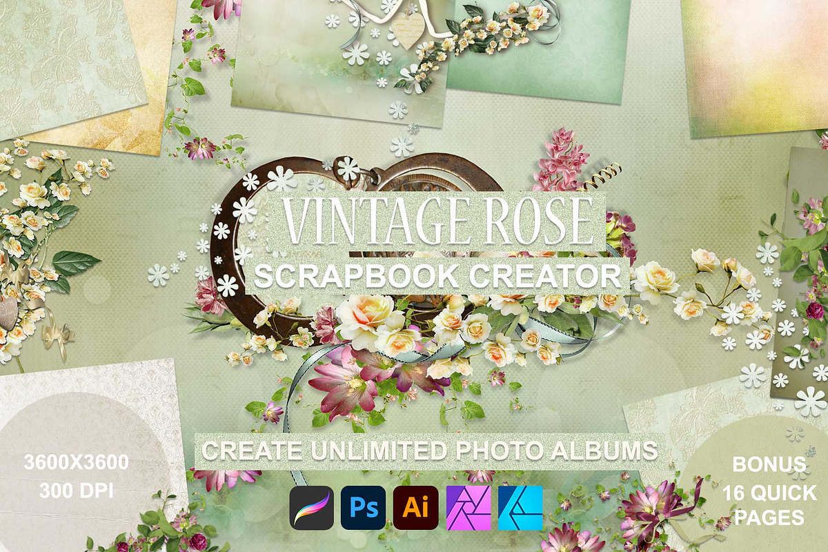 Vintage Rose Scrapbook Creator, an Illustration by Digidesignresort (Photo 1 of 6)