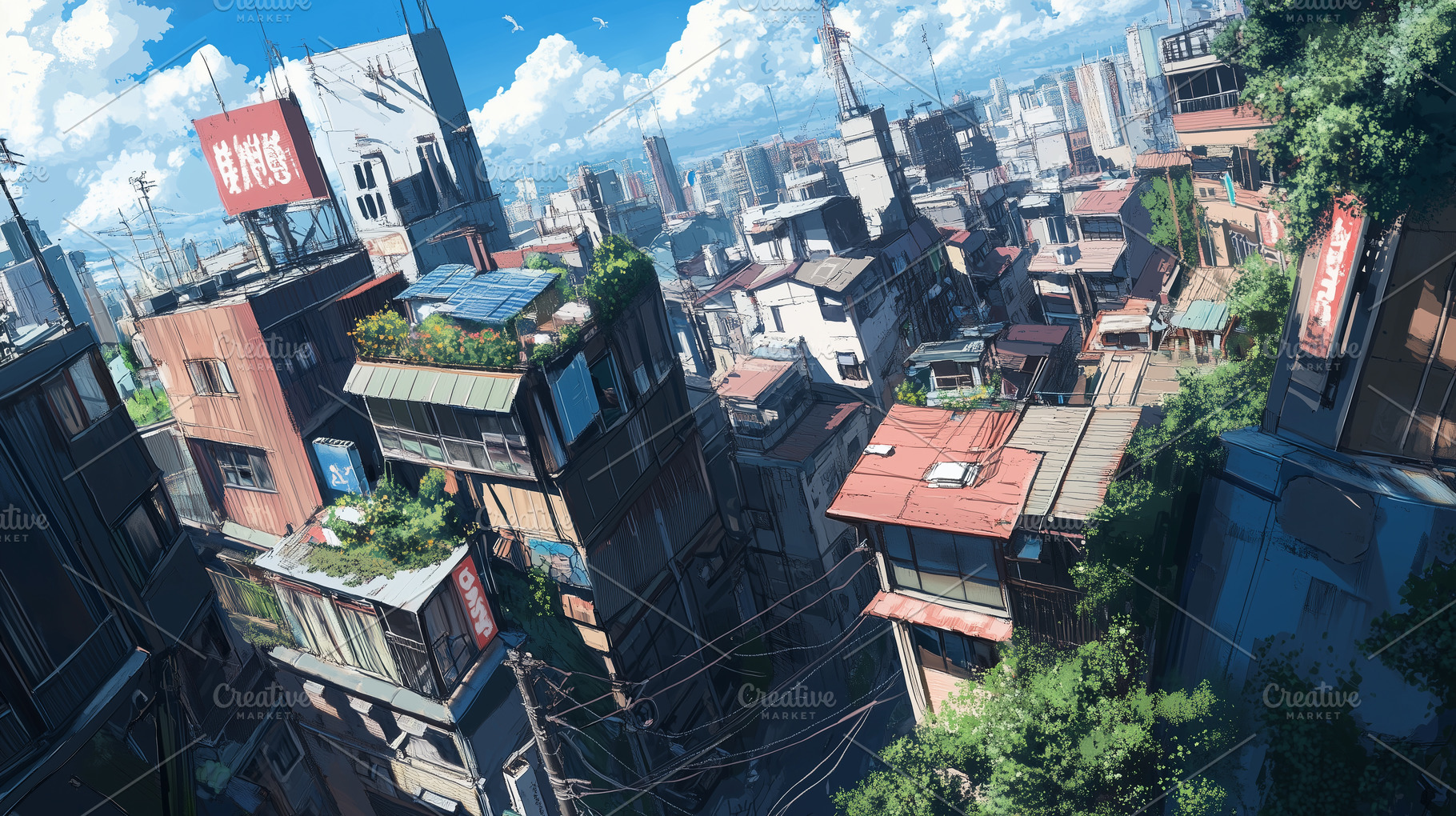 Vibrant anime style cityscape, a Background Photo by MistyDay