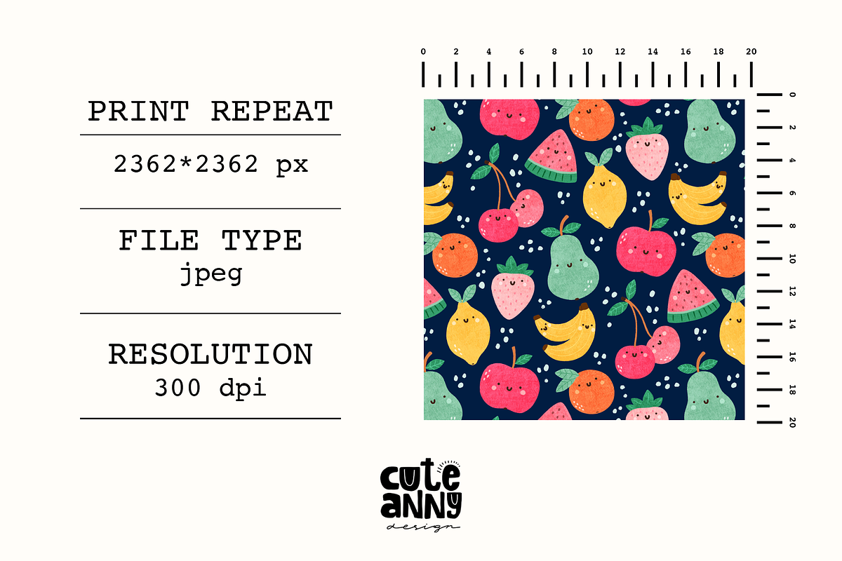 Pattern with funny fruits, a Pattern Graphic by Cuteanny Design (Photo 3 of 4)