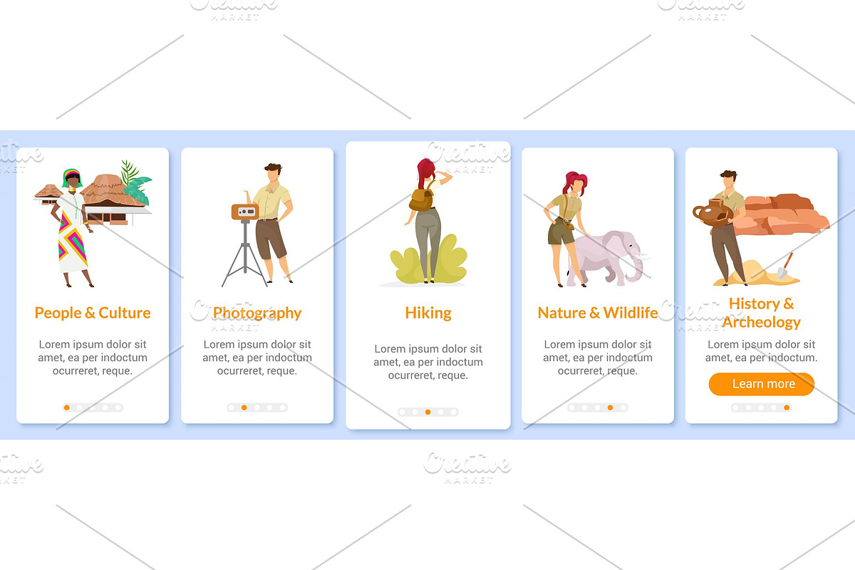 Exploration onboarding mobile app, an App Template by IMG visuals characters