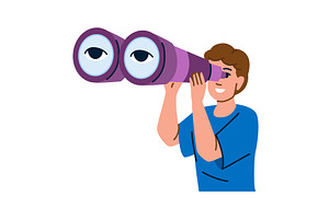 Young man looking through binoculars, an Education Illustration by pikepicture
