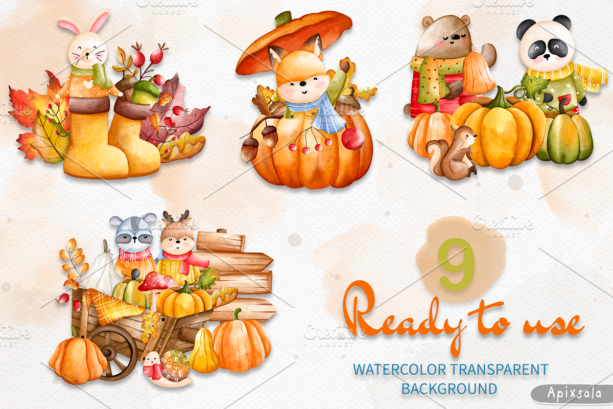 Autumn Animal Clipart, Fall Clipart, an Animal Illustration by Apixsala (Photo 2 of 15)
