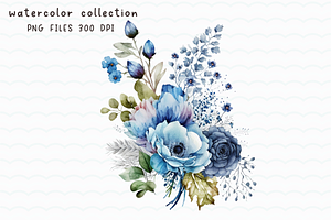 Watercolor Blue Flowers Sublimation