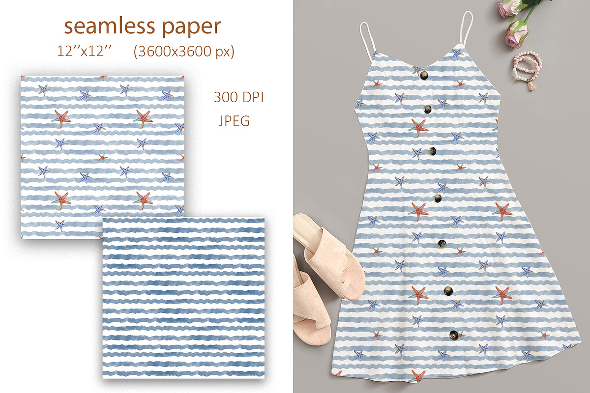 Marine pattern. Watercolor paper, a Pattern Graphic by TetianaArt (Photo 2 of 5)