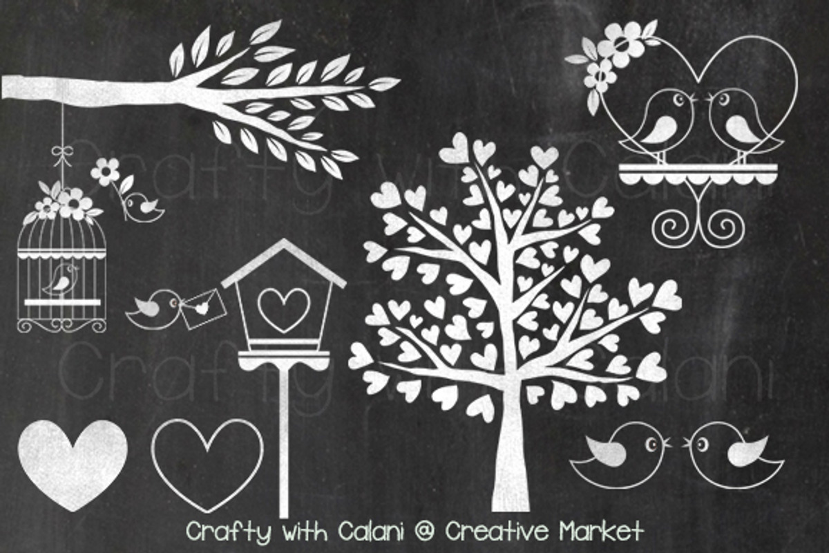 Chalkboard Love Bird & Heart Tree, an Illustration by Crafty with Calani