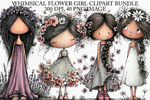 Whimsical Flower Girl Clipart Bundle, an Illustration by Canvas Craft