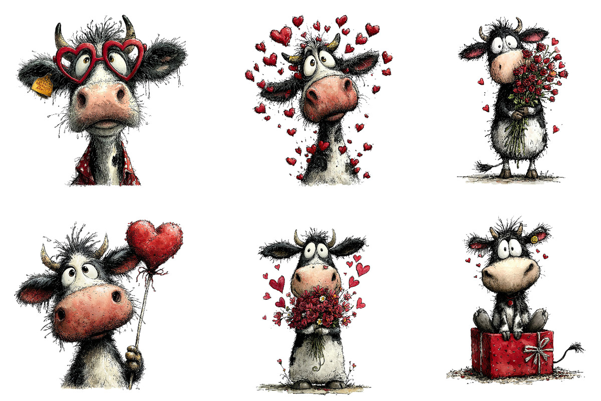 Funny Valentine's Cow Clipart, an Illustration by Dream Creation (Photo 5 of 7)