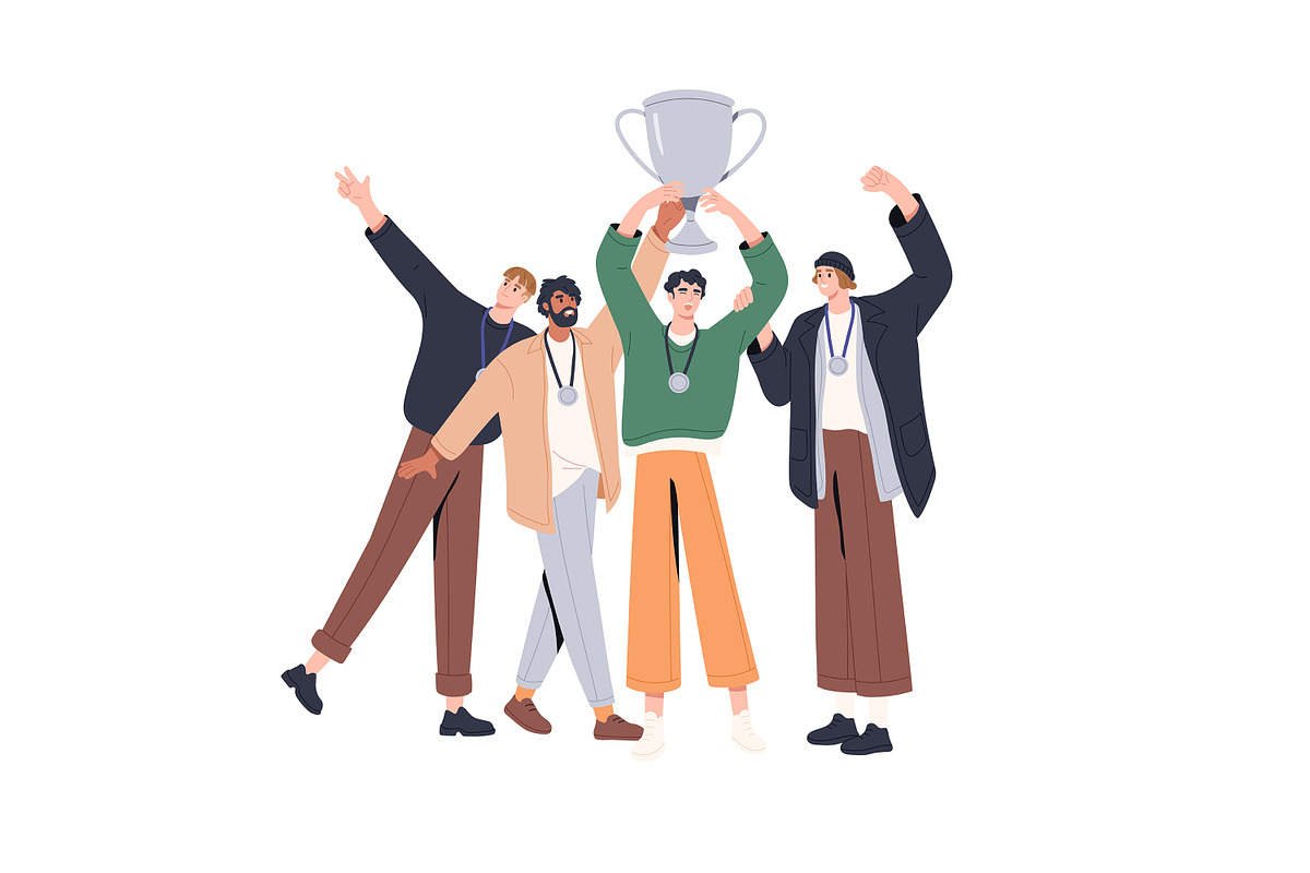 Winners with awards on pedestals set, a Person Illustration by PaperTrident (Photo 10 of 10)