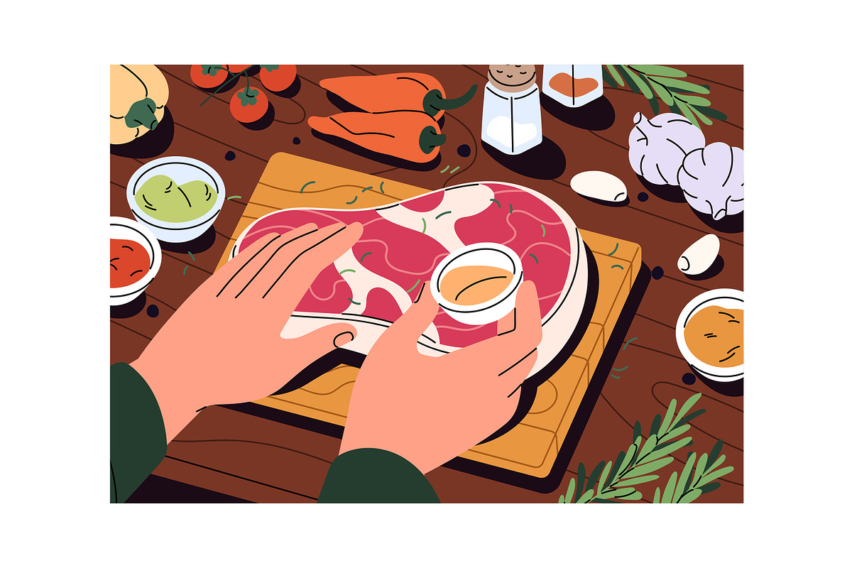 Hands cooking food, top view set, a Food Illustration by PaperTrident (Photo 5 of 8)