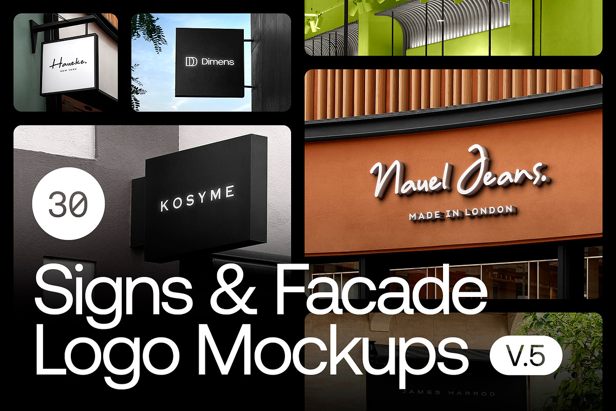 30 Signs & Facade Logo Mockups - V5, a Product Mockup by Asylab (Photo 1 of 38)