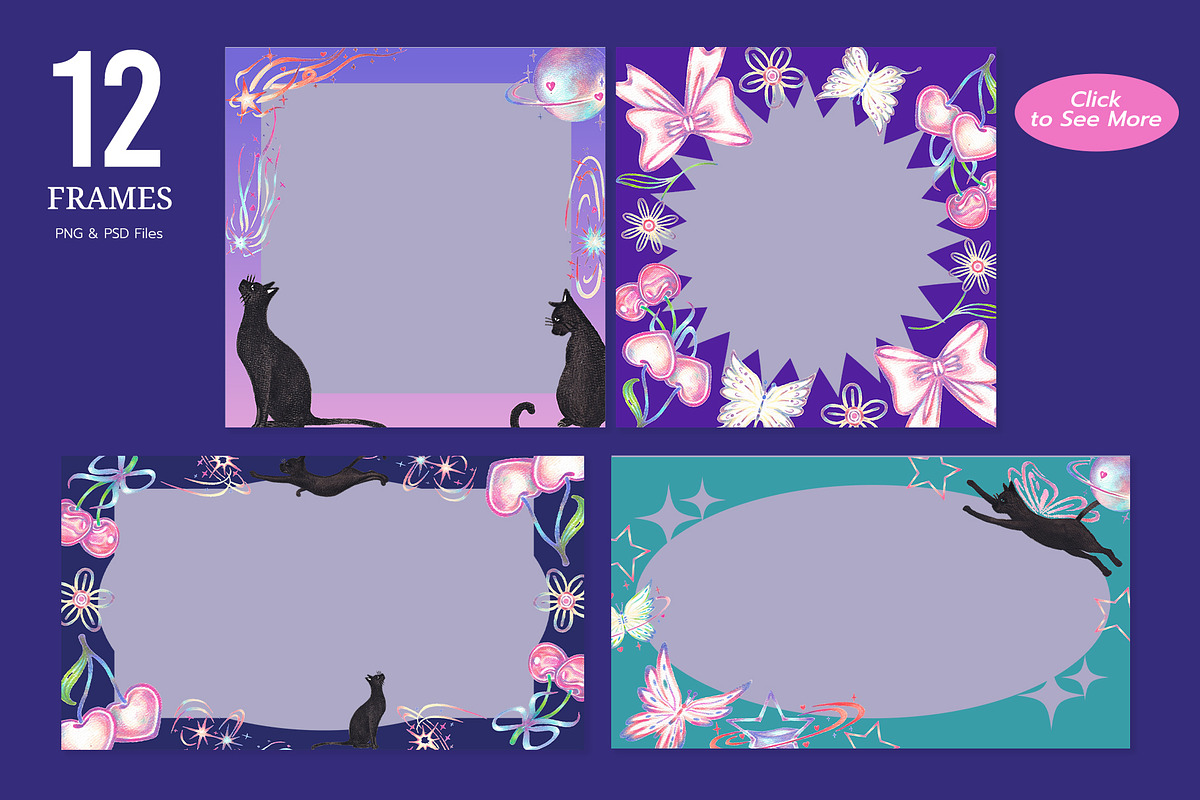 Y2K Galaxy Meow Hand Drawn Digital, an Animal Illustration by CreativeValuation (Photo 4 of 12)