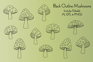 Black Outline Mushrooms