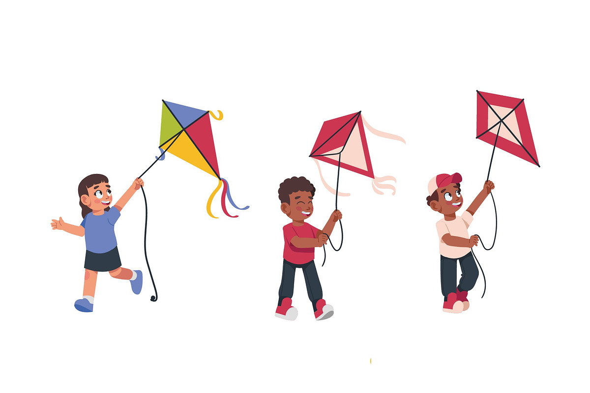 Kids Flying Kite Illustration Set preview 2