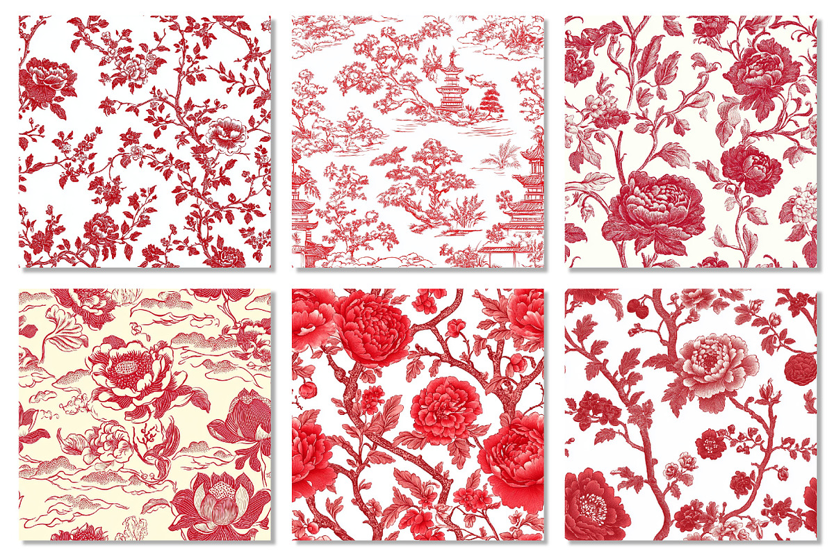 Red & White Chinoiserie Digital Pape, a Texture Graphic by Dream Creation (Photo 5 of 7)