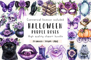 Halloween & Purple Roses Clipart, an Illustration by CreationArt