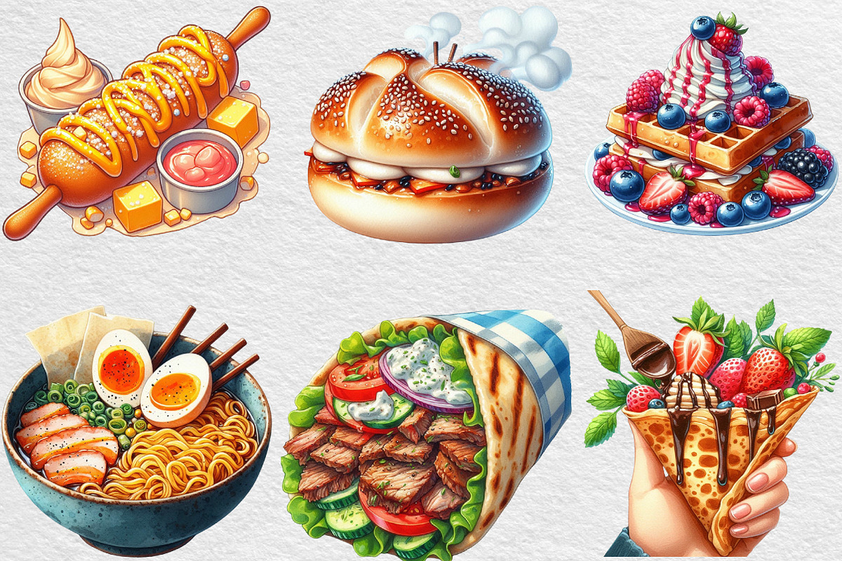 Watercolor Street Food Clipart, an Illustration by Black Bird Studio (Photo 4 of 6)