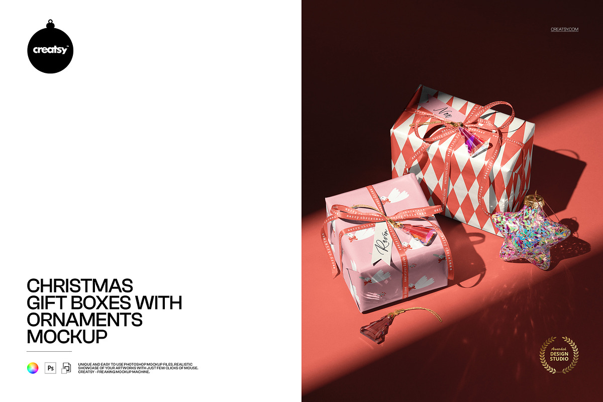 Christmas Gift Boxes Mockup, a Packaging Mockup by creatsy5