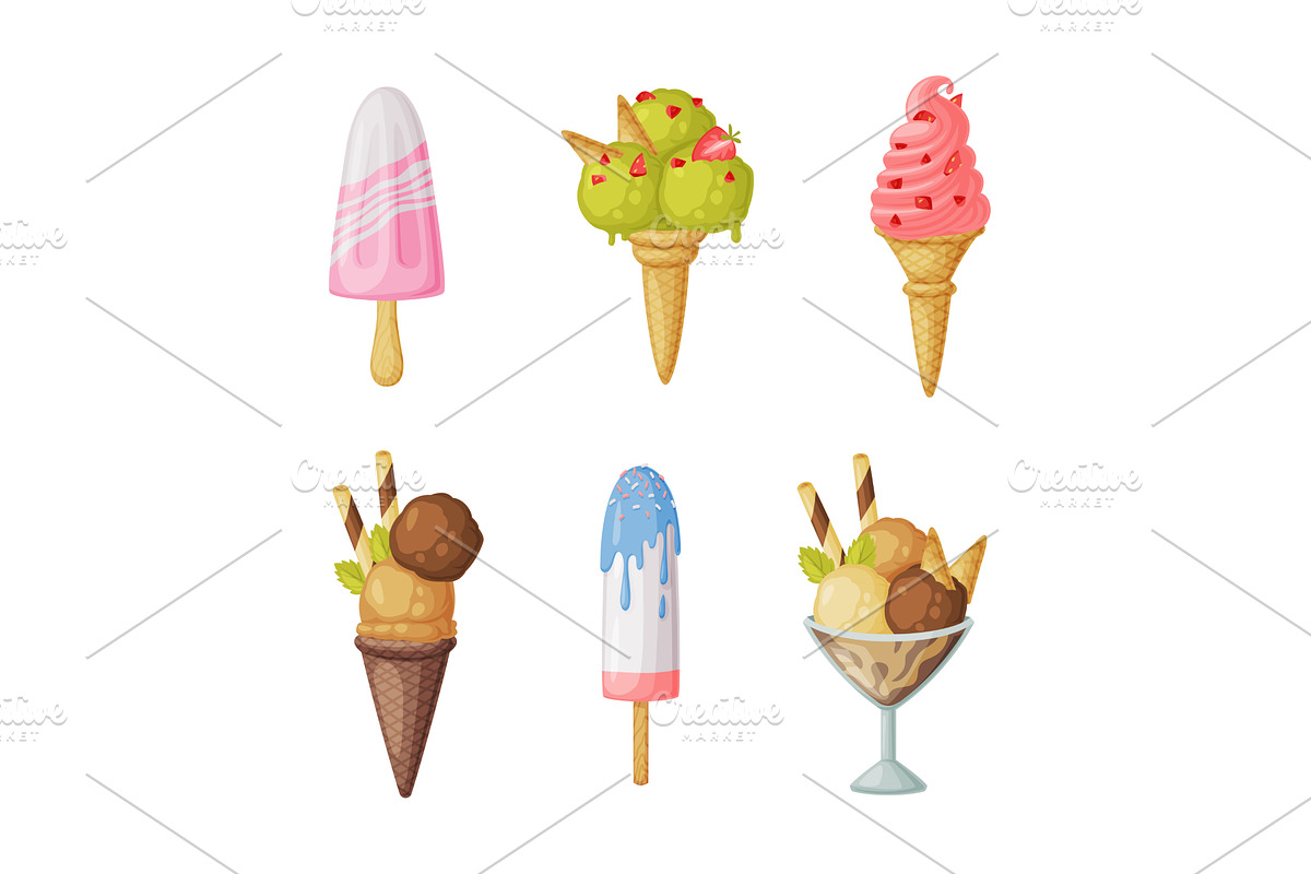 Ice Cream in Waffle Cone and on, a Food Illustration by TopVectors
