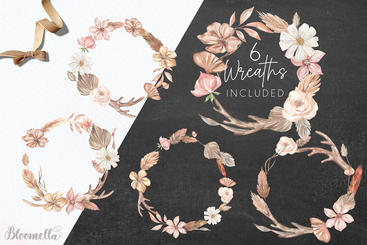 Watercolour Bohemian Florals Neutral, a Decorative Illustration by Bloomella (Photo 2 of 8)
