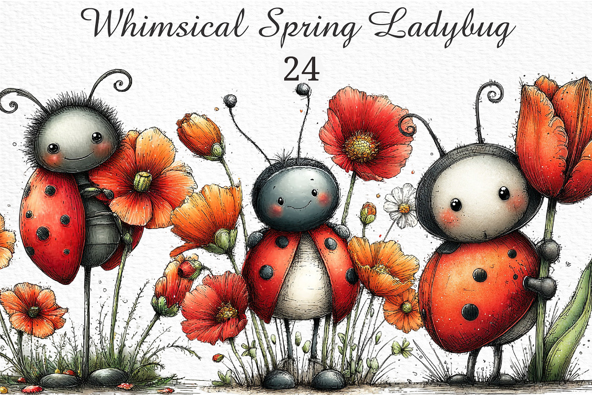 Whimsical Spring Ladybug Clipart, an Illustration by Craft Nest (Photo 1 of 8)