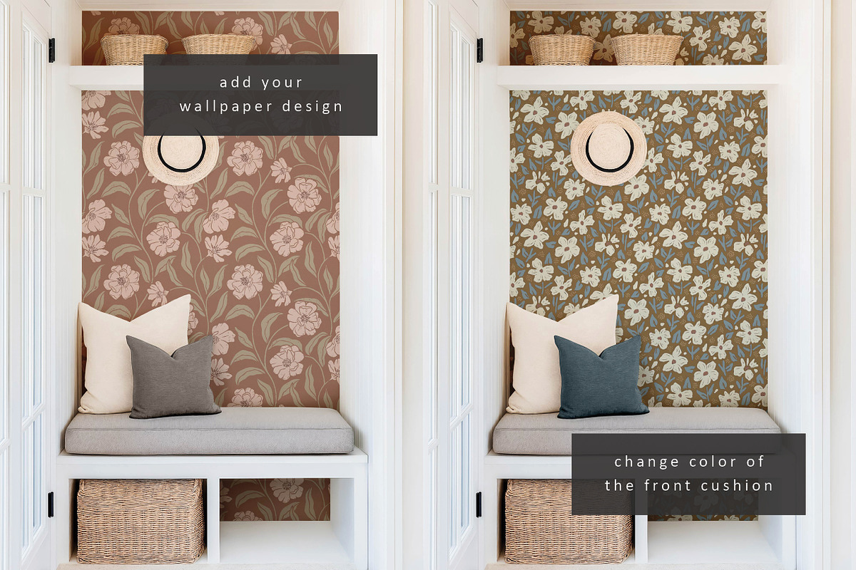 Boho Entryway Wallpaper Mockup, a Household Mockup by LinnestCreative (Photo 3 of 5)
