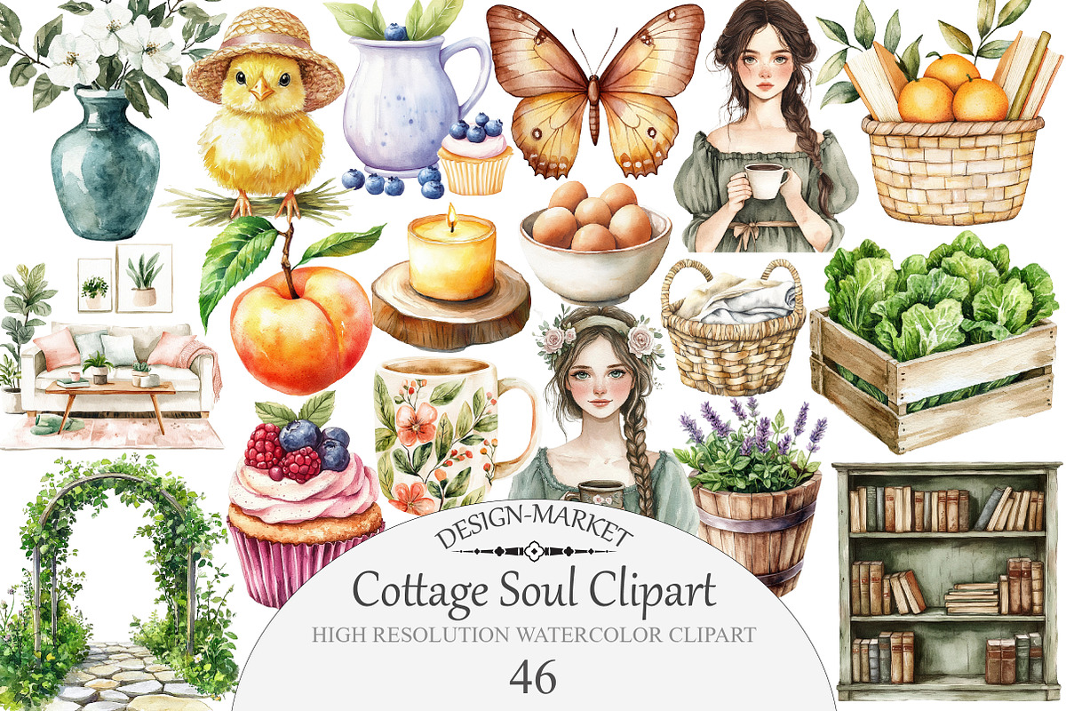 Watercolor Cottage Soul Clipart, an Illustration by Design Market (Photo 1 of 5)